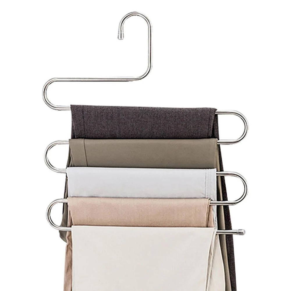Stainless Steel Clothes Hanger Multifunctional Magic s-Shaped 5-Layer Pants Rack Wardrobe Storage Rack Pants Hanger Pants Clip