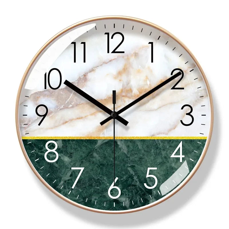 2025 New 10/12/14-inch Marble Texture Wall Clock Living Room Decoration Simple Nordic Fashion Home Decor Silent Quartz Clock
