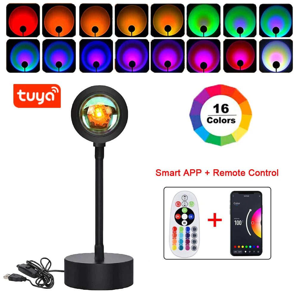 USB 5V Tuya Smart Sunset Lamp Night Light Sunset Projector Smart Life APP Remote Led Lights Room Decoration Photography Gift