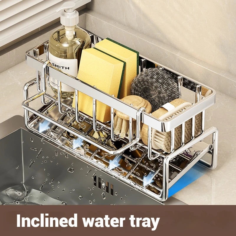 Kitchen Sponge Holder Stainless Steel Sink Drain Rack Soap Drainer Towel Rack Shelf Organizer bathroom Storage Accessories
