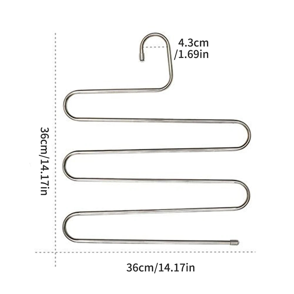 Stainless Steel Clothes Hanger Multifunctional Magic s-Shaped 5-Layer Pants Rack Wardrobe Storage Rack Pants Hanger Pants Clip