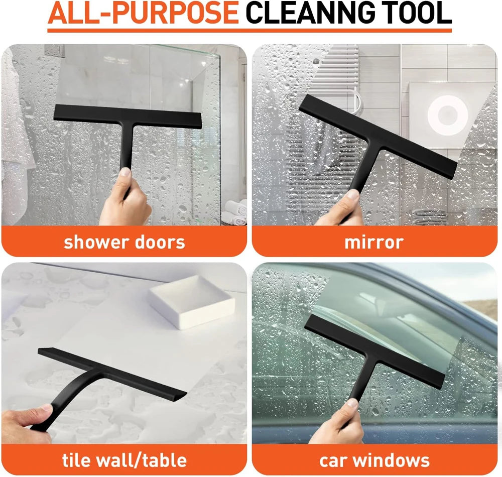 Matte Black Silicone Squeegee Streak Free Cleaning Shower Squeegee for Glass Bathroom Shower Doors Mirrors Tiles Car Windows