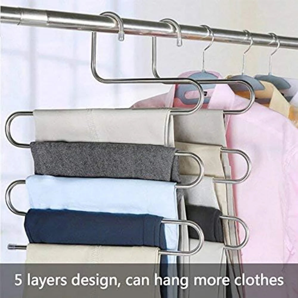 Stainless Steel Clothes Hanger Multifunctional Magic s-Shaped 5-Layer Pants Rack Wardrobe Storage Rack Pants Hanger Pants Clip