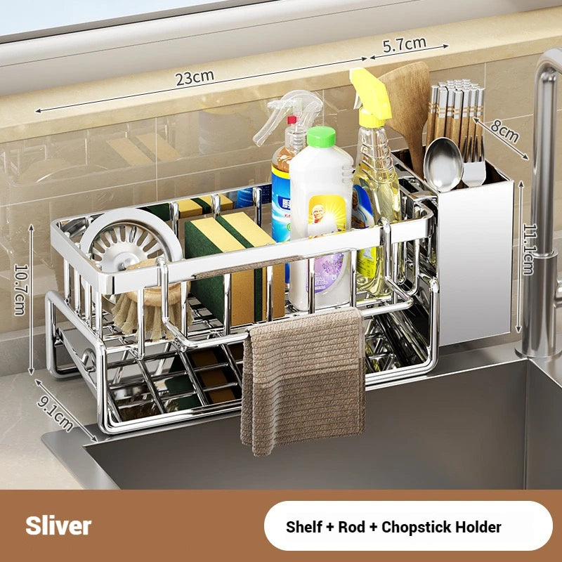 Kitchen Sponge Holder Stainless Steel Sink Drain Rack Soap Drainer Towel Rack Shelf Organizer bathroom Storage Accessories