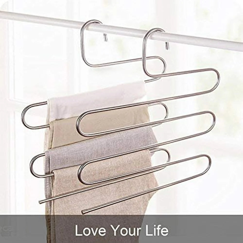 Stainless Steel Clothes Hanger Multifunctional Magic s-Shaped 5-Layer Pants Rack Wardrobe Storage Rack Pants Hanger Pants Clip