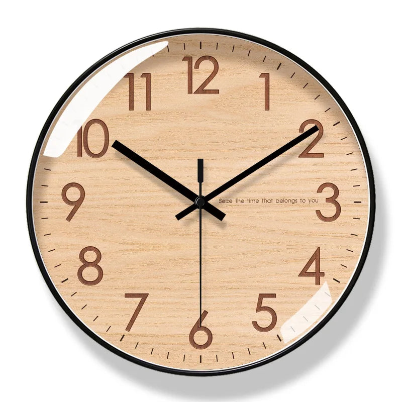 12/14 inch Wooden Texture Wall Clock Living Room Watch Fashion Art Clock Hanging Mute Sweeping Seconds Quartz Clock Decoration
