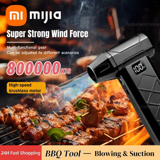 MIJIA 800000RPM Wireless Electric BBQ Fan Air Blower Display LED Lighting High-Speed Air Blower For Barbecue Picnic BBQ Tools ﻿
