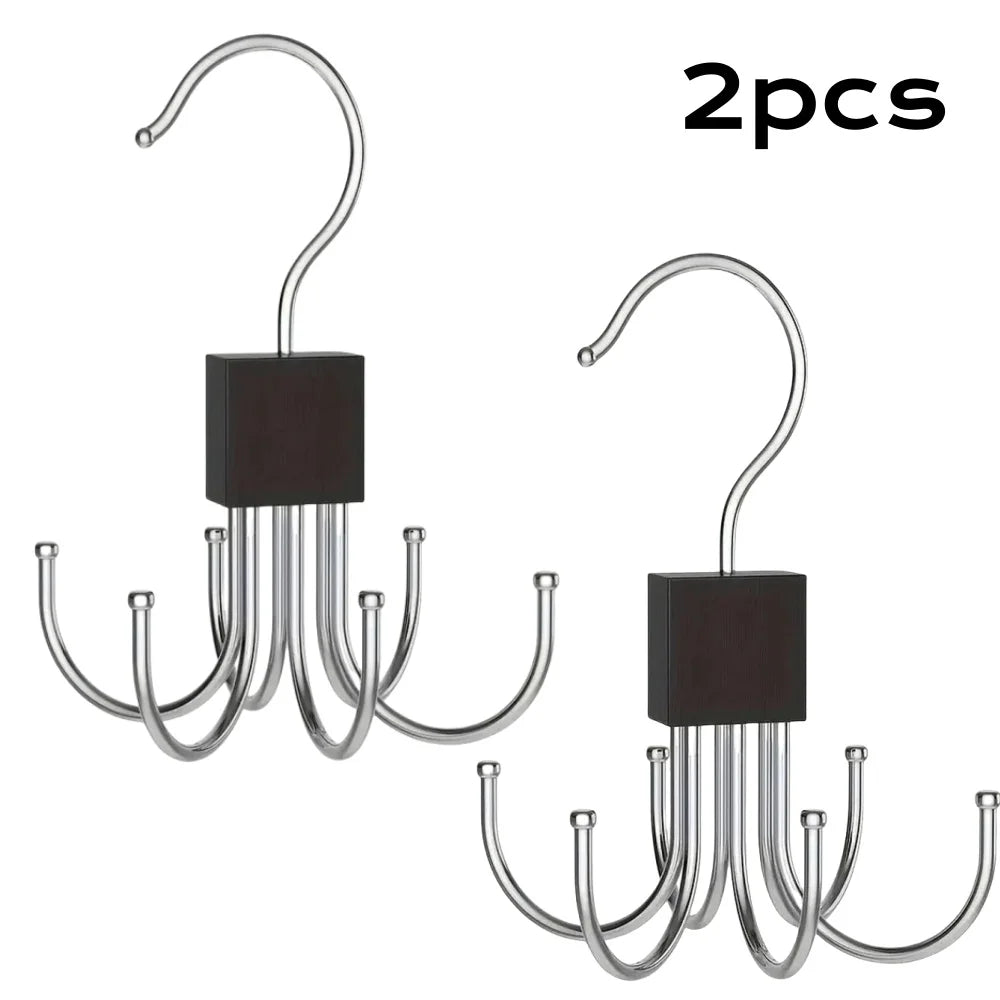 1/5pcs 360° Rotating Storage Hanger Hook Multi-Claw Bag Metal Belts Rack Wooden Organizer For Bras Ties Household Closet Acces