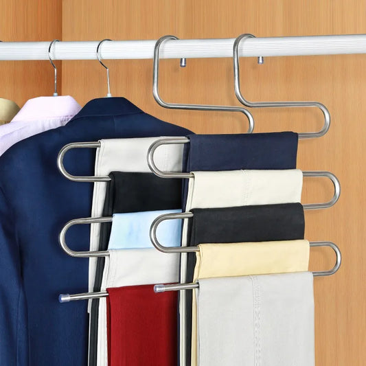 Stainless Steel Clothes Hanger Multifunctional Magic s-Shaped 5-Layer Pants Rack Wardrobe Storage Rack Pants Hanger Pants Clip