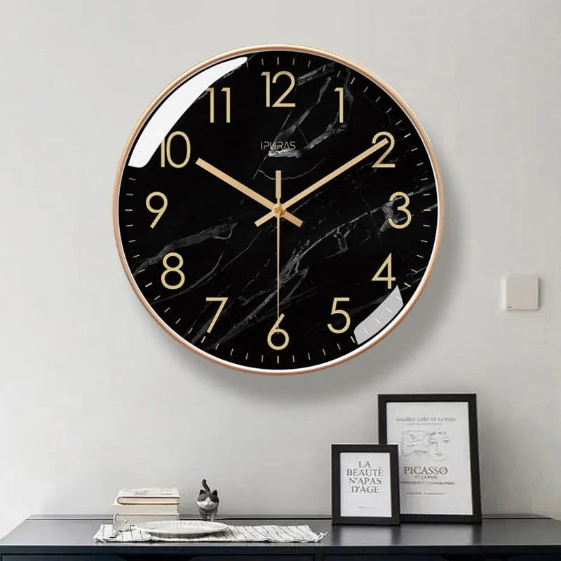 2025 New 10/12/14-inch Marble Texture Wall Clock Living Room Decoration Simple Nordic Fashion Home Decor Silent Quartz Clock