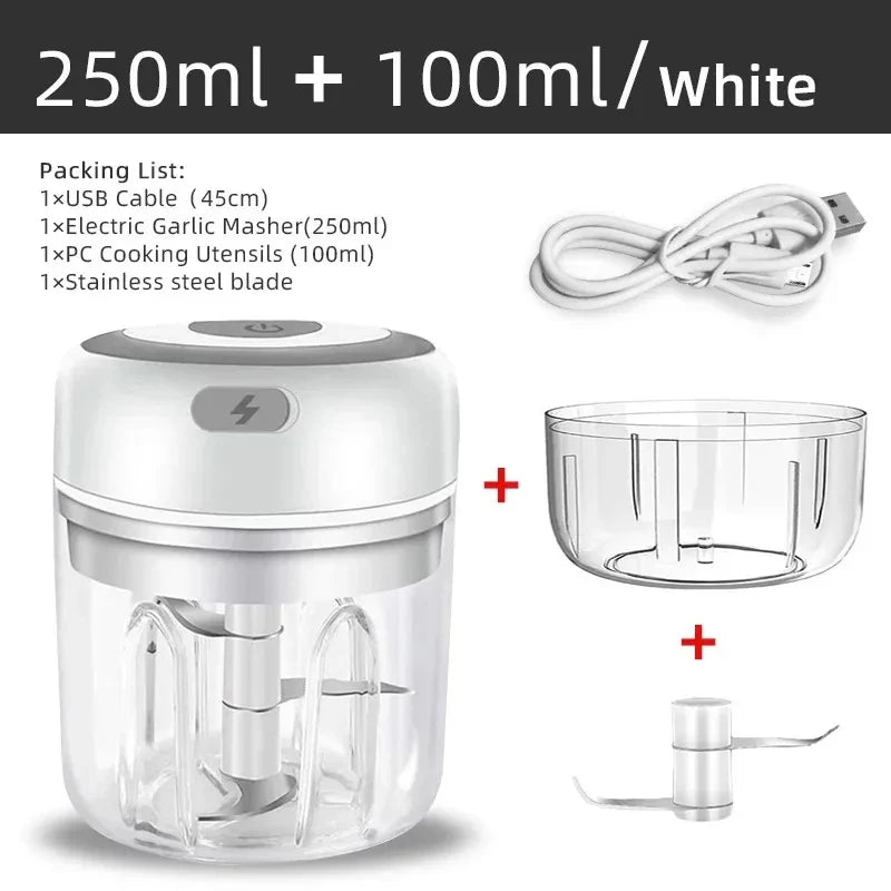 250/100ml USB Electric Garlic Chopper - Powerful Meat Grinder And Vegetable Crusher For Quick And Easy Food Prep Garlic Masher
