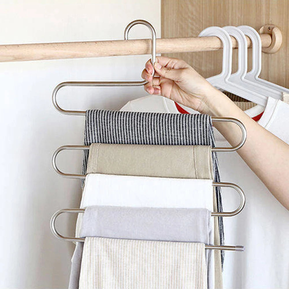 Stainless Steel Clothes Hanger Multifunctional Magic s-Shaped 5-Layer Pants Rack Wardrobe Storage Rack Pants Hanger Pants Clip