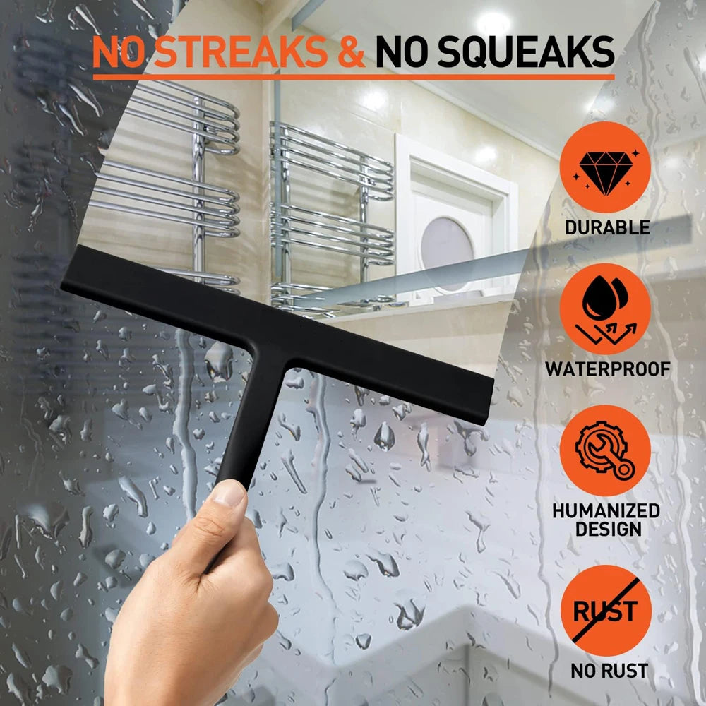 Matte Black Silicone Squeegee Streak Free Cleaning Shower Squeegee for Glass Bathroom Shower Doors Mirrors Tiles Car Windows