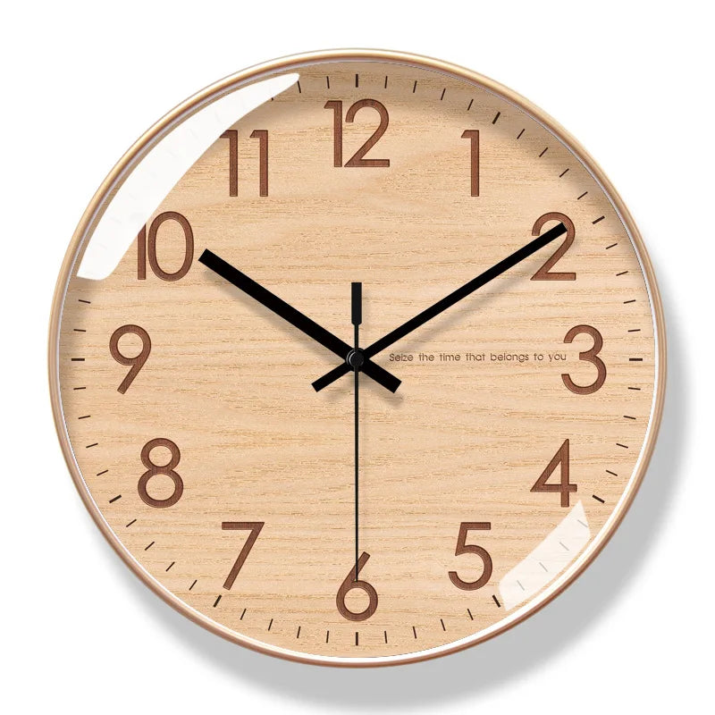 12/14 inch Wooden Texture Wall Clock Living Room Watch Fashion Art Clock Hanging Mute Sweeping Seconds Quartz Clock Decoration