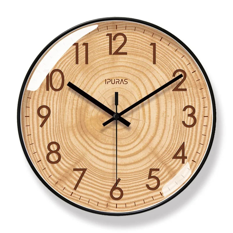 12/14 inch Wooden Texture Wall Clock Living Room Watch Fashion Art Clock Hanging Mute Sweeping Seconds Quartz Clock Decoration