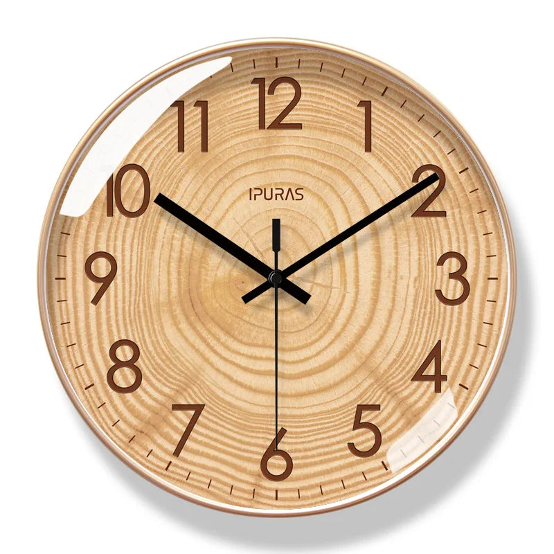 12/14 inch Wooden Texture Wall Clock Living Room Watch Fashion Art Clock Hanging Mute Sweeping Seconds Quartz Clock Decoration