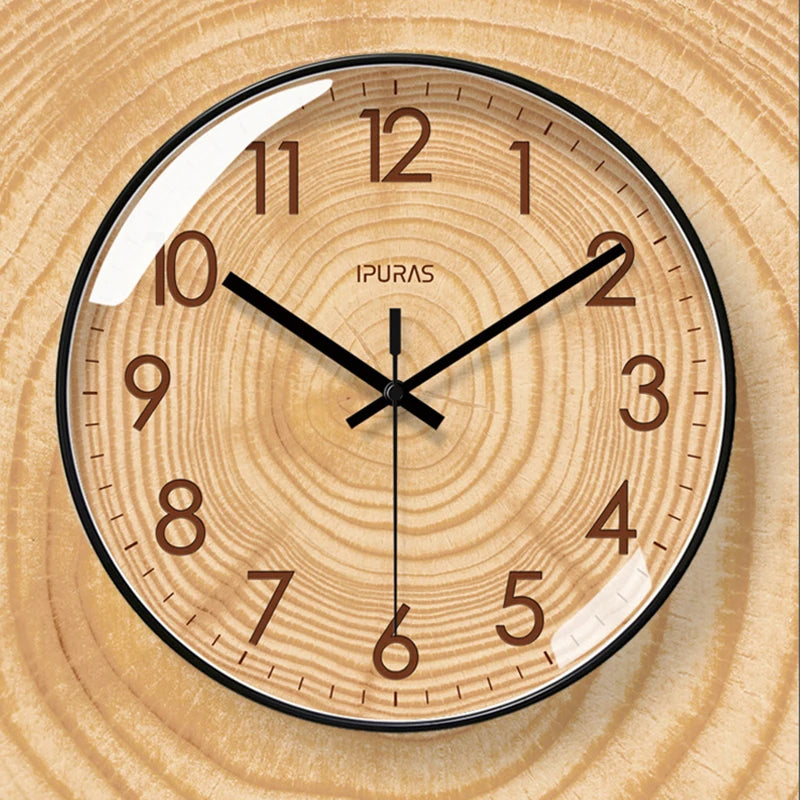 12/14 inch Wooden Texture Wall Clock Living Room Watch Fashion Art Clock Hanging Mute Sweeping Seconds Quartz Clock Decoration