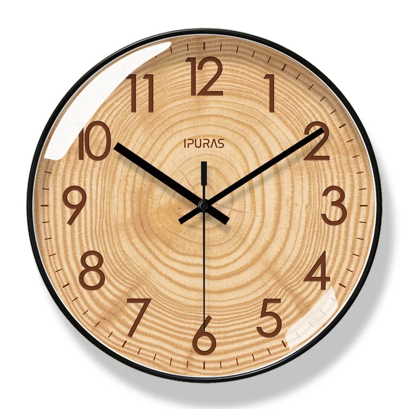 12/14 inch Wooden Texture Wall Clock Living Room Watch Fashion Art Clock Hanging Mute Sweeping Seconds Quartz Clock Decoration