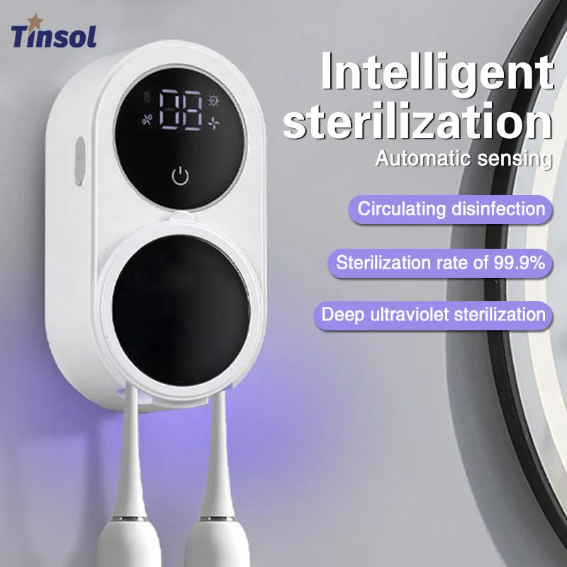 Tinsol Wall-mounted Mini Portable Rechargeable Travel Toothbrush Sterilizer with Charge Display UV Toothbrush Sterilizer Case