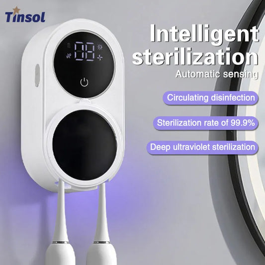 Tinsol Wall-mounted Mini Portable Rechargeable Travel Toothbrush Sterilizer with Charge Display UV Toothbrush Sterilizer Case