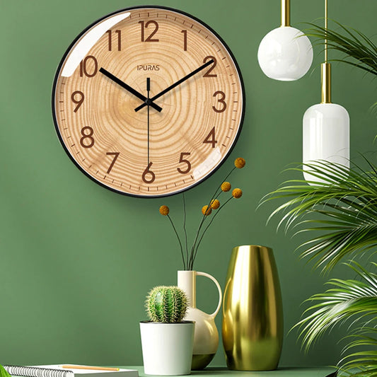 12/14 inch Wooden Texture Wall Clock Living Room Watch Fashion Art Clock Hanging Mute Sweeping Seconds Quartz Clock Decoration